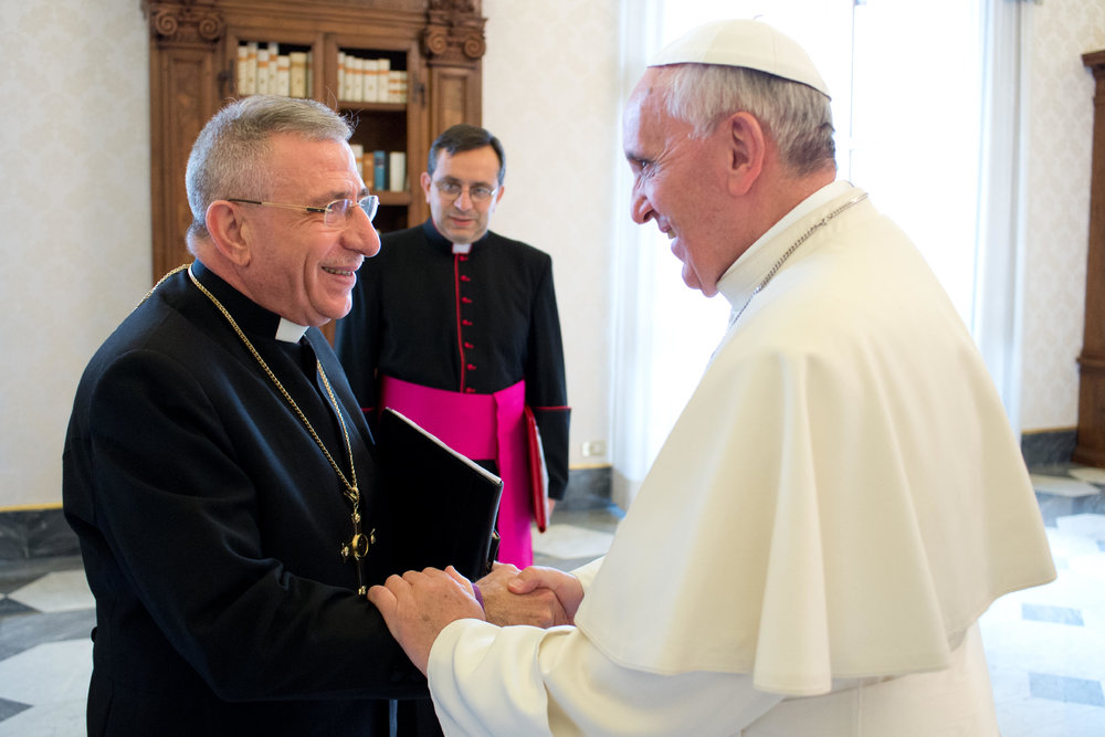 Rt. Rev. Dr Munib A. Younan and Pope Francis (credit: L'Osservatore Romano)