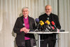  Rt. Rev. Dr Antje Jackeln Archbishop, Church of Sweden, and Bishop Anders Arborelius O.C.D., Bishop of the Catholic Diocese of Stockholm, address the media at the 30 October press conference. Photo: Albin Hillert 